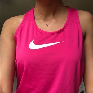 Pink Nike workout tank top with white logo